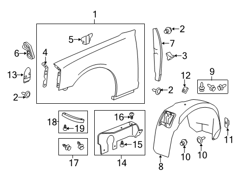 2012 Chevy Camaro Fender, Front Driver Side Diagram for 20943621