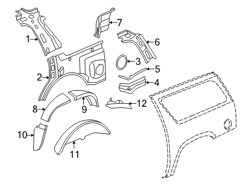 2011 Chevy Suburban 2500 Inner Components - Quarter Panel Diagram