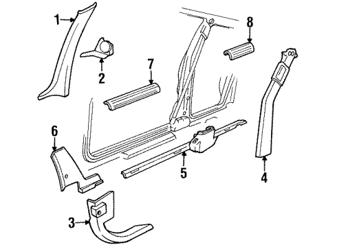 1995 Pontiac Bonneville Upper Center Pillar Trim, Inner Passenger Side Diagram for 16653192