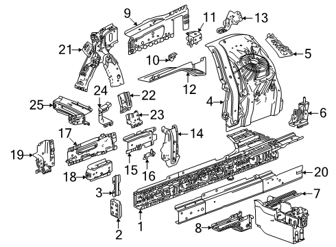 2024 GMC Sierra EV Structural Components & Rails Diagram