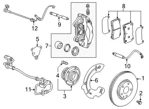 2018 Chevy Corvette Caliper, Red, Passenger Side Diagram for 84089133