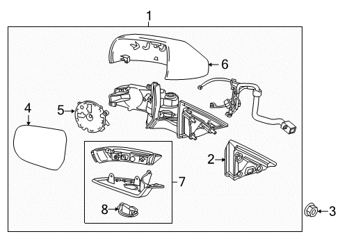 2013 Cadillac ATS Mirror Assembly, Rear Passenger Side Diagram for 22835044