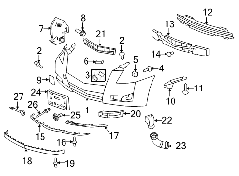 2010 Cadillac CTS Bumper Cover Grommet Diagram for 25536302