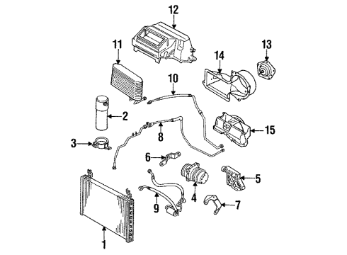 1990 Pontiac LeMans A/C Condenser, Compressor & Lines Diagram