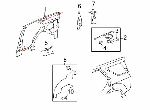 2009 Cadillac SRX Inner Structure - Quarter Panel Diagram