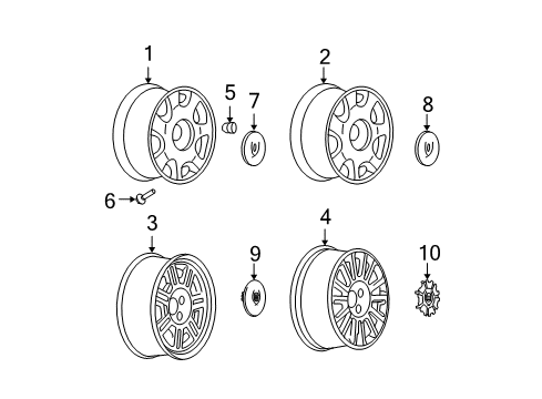 2002 Cadillac DeVille Center Cap Diagram for 9594262