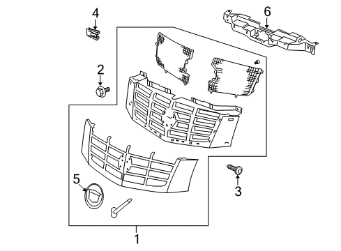 2008 Cadillac Escalade Grille & Components Diagram