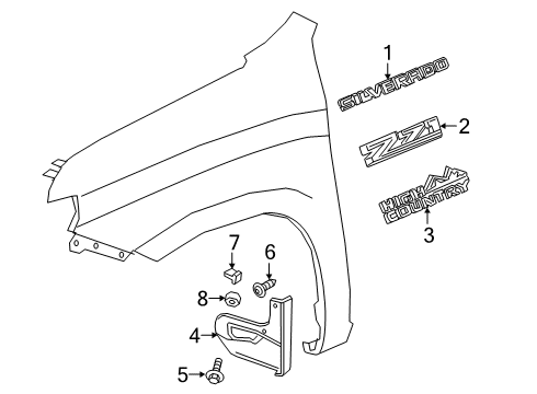 2025 Chevy Silverado 1500 Exterior Trim - Fender Diagram 2 - Thumbnail