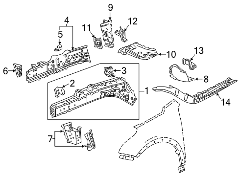 2025 Cadillac XT4 Structural Components & Rails Diagram