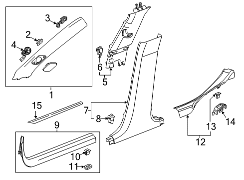 2013 Cadillac ATS Interior Trim - Pillars Diagram