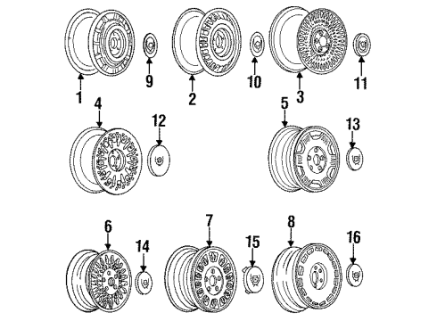 1993 Cadillac Fleetwood Wheel Covers & Trim Diagram
