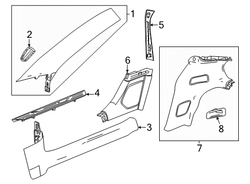 2025 Chevy Corvette Interior Trim - Pillars Diagram