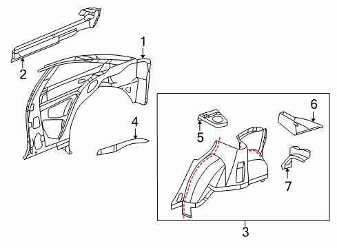 1997 Pontiac Sunfire Inner Wheelhouse, Rear Passenger Side Diagram for 22673470