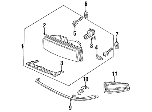1989 Pontiac Bonneville Headlamp Assembly, Passenger Side Diagram for 16509658