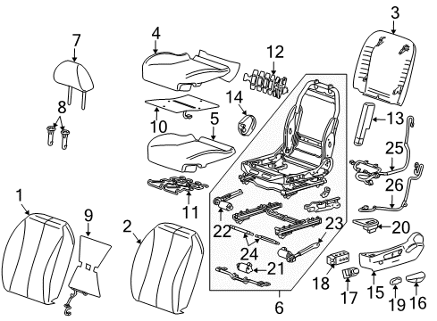 2010 Pontiac G6 Lumbar Switch, Front Diagram for 20824523