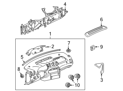 1999 Pontiac Grand Am Defroster Grille, Gray, Driver Side Diagram for 22626904