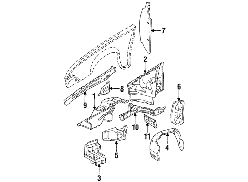 1992 Pontiac Sunbird Sound Absorber, Front Passenger Side Diagram for 22518638