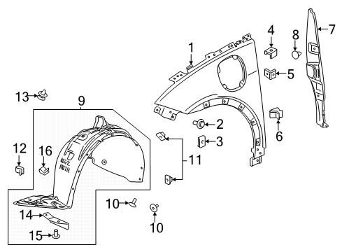 2021 Chevy Bolt EV Fender, Front Driver Side Diagram for 42597814