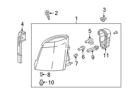 2009 Cadillac SRX Headlamp Components Diagram 2 - Thumbnail