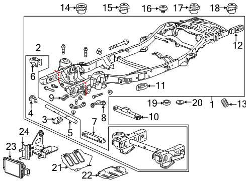 2016 GMC Yukon Suspension Crossmember, Front Diagram for 22833303