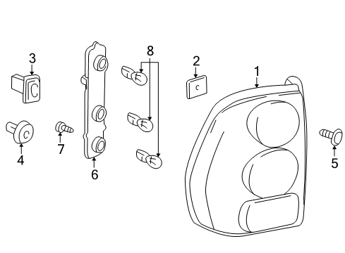 2006 Buick Rainier Tail Lamp Assembly, Driver Side Diagram for 15131580
