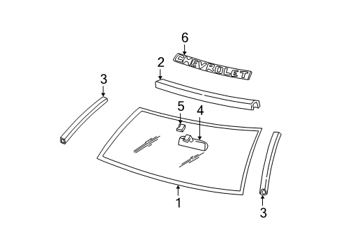 1997 Chevy C1500 Glass - Windshield Diagram