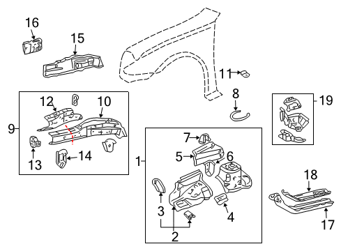 2003 Pontiac Vibe Structural Components & Rails Diagram
