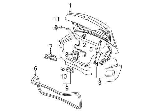 2007 Buick LaCrosse Lift Cylinder, Rear Diagram for 25908346
