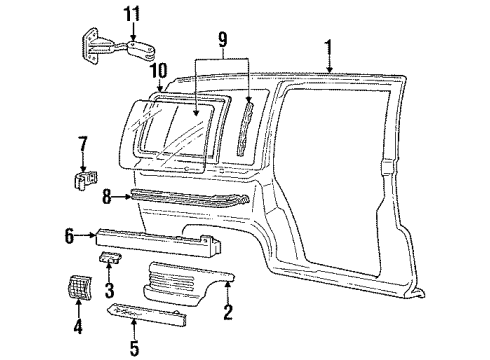 1992 Pontiac Trans Sport Track Cover, Rear Passenger Side Diagram for 10219042