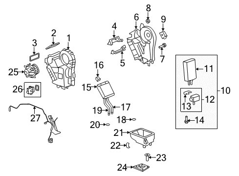 2010 Chevy Traverse A/C Evaporator & Heater Components Diagram