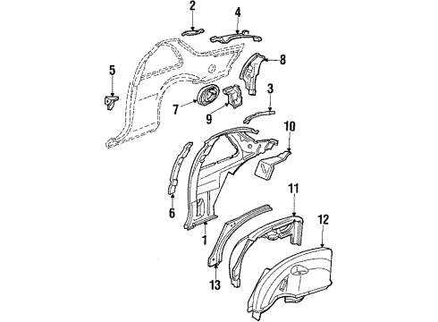 1988 Chevy Beretta Inner Components - Quarter Panel Diagram