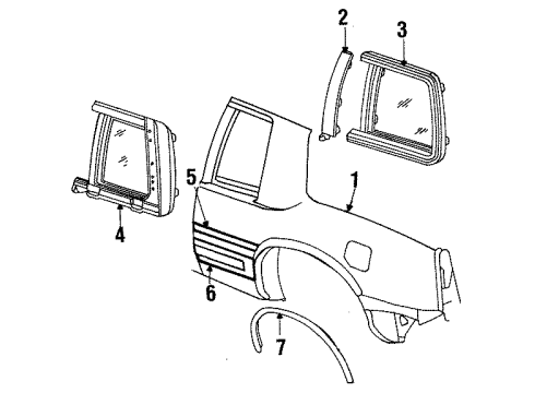 1988 Cadillac Eldorado Quarter Panel & Components Diagram