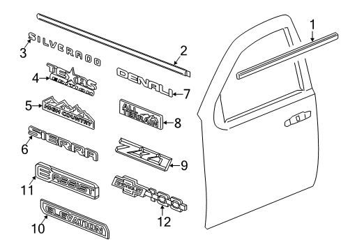 2019 Chevy Silverado 1500 LD Exterior Trim - Front Door Diagram