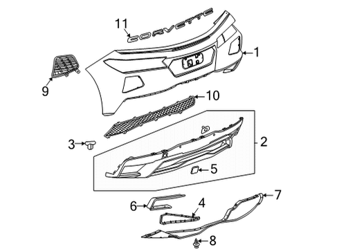 2020 Chevy Corvette Fascia Assembly-Rear Bumper Upper *Gray Y Diagram for 85143273