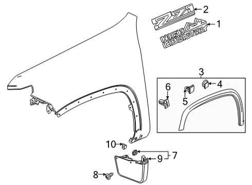 2025 Chevy Silverado 3500 HD Exterior Trim - Fender Diagram