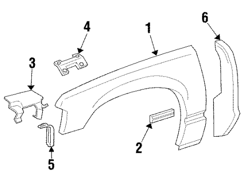 1999 Cadillac DeVille Fender, Front Passenger Side Diagram for 88890005