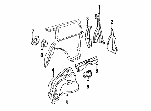 1991 Chevy Cavalier Inner Structure - Quarter Panel Diagram