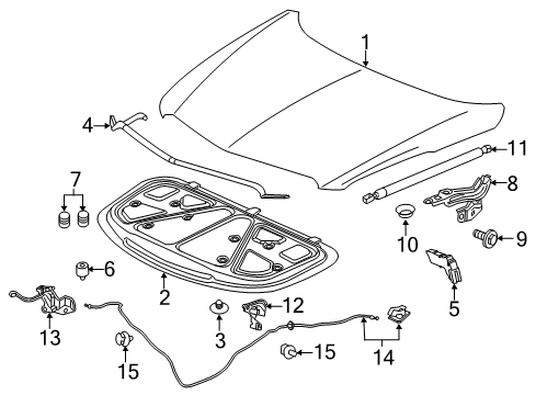 2024 Cadillac XT5 Hood & Components Diagram