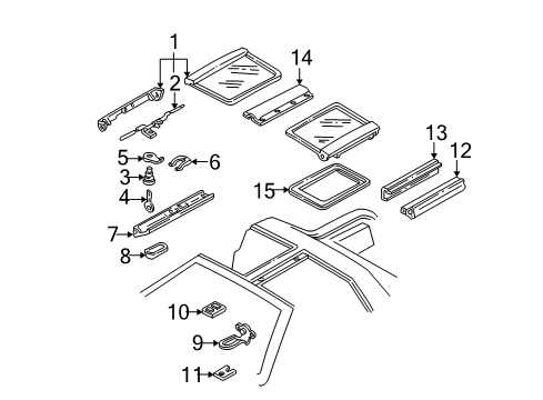 2000 Chevy Camaro Glass & Hardware - Roof Diagram