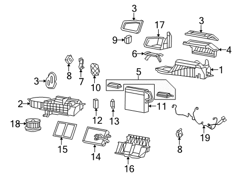 2005 Chevy Corvette A/C Evaporator & Heater Components Diagram