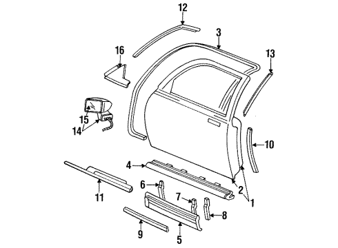 1996 Cadillac Fleetwood Mirror, Black, Rear Passenger Side Diagram for 10231120