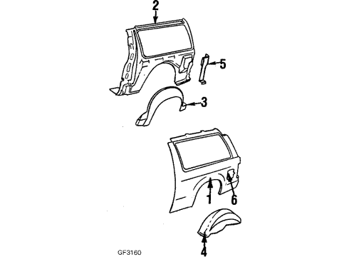 1987 Chevy S10 Blazer Quarter Panel & Components Diagram