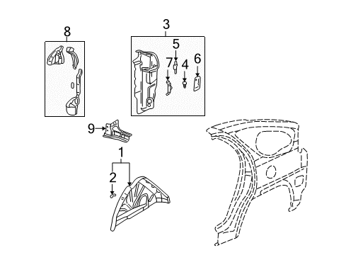 2004 Pontiac Aztek Inner Structure - Quarter Panel Diagram