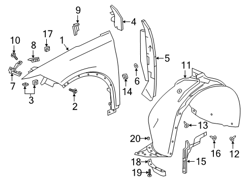 2025 Cadillac XT6 Splash Shield, Front Inner Driver Side Diagram for 87820214
