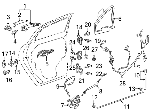 2024 Chevy Traverse Limited Rear Door - Lock & Hardware Diagram