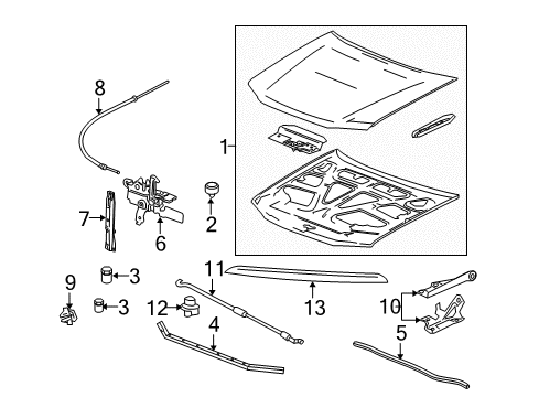 2005 Chevy Colorado Hood & Components Diagram