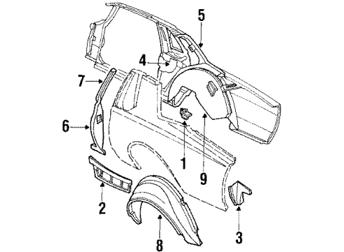 1984 Chevy Caprice Outer Wheelhouse, Driver Side Diagram for 20099073