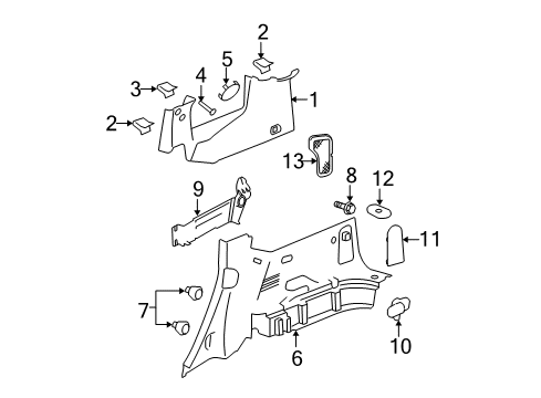 2009 Chevy HHR Upper Quarter Trim, Driver Side Diagram for 20955702