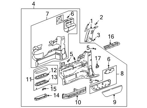 1997 Pontiac Trans Sport Pillar Trim, Driver Side Diagram for 10416838