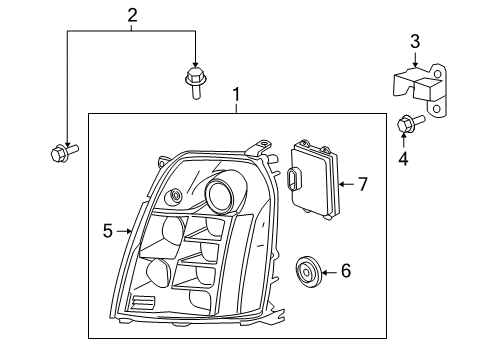 2010 Cadillac Escalade Headlamp Components Diagram 2 - Thumbnail